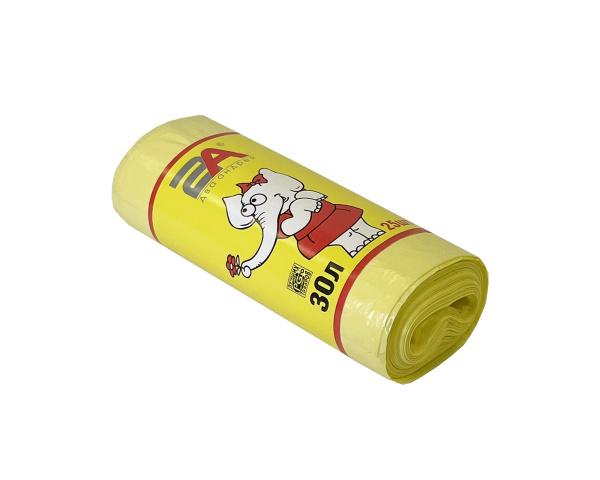 пакеты д/мусора 30л 25шт "Слоны в рулоне" 2А желтые