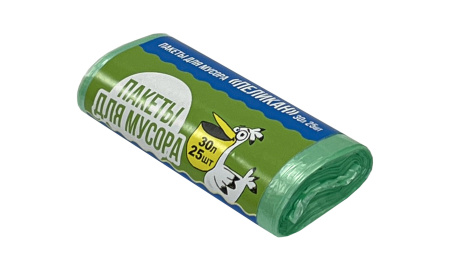 пакеты д/мусора 30л 25шт "Пеликан" 2А зеленые Нов