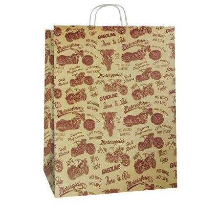 сумка бум. крафт 35х26х15 с круч. ручками Мотоцикл *