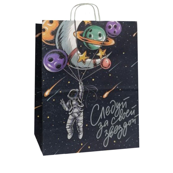 сумка бум. крафт 25х22х12 с круч. ручками Следуй за звездой *